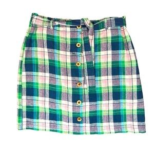 Dash Women’s Sz S Madras Plaid Linen Blend  Skort Skirt Elastic Waist